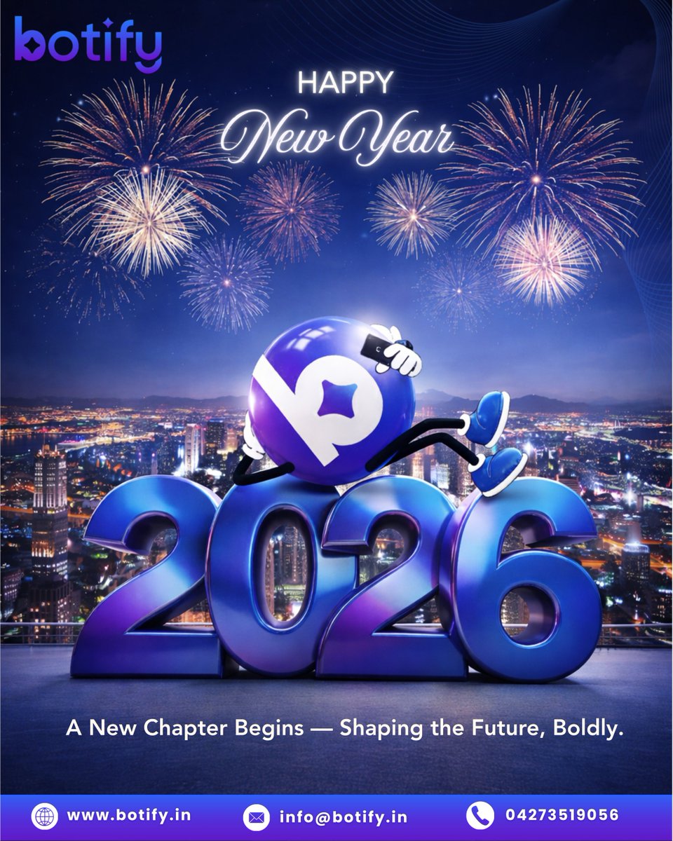 BotifyIndia's tweet photo. Happy New Year 2026! 🎊

2026 = Growth mode ON 🚀

Let’s build smarter and grow stronger.

#HappyNewYear2026 #HappyNewYear2026
#NewYear2026
#NewBeginnings
#NewYearVibes
#PositiveStart
#BusinessGrowth
#SuccessMindset
#Grateful
#FreshStart https://t.co/QP9PwKHFQ7