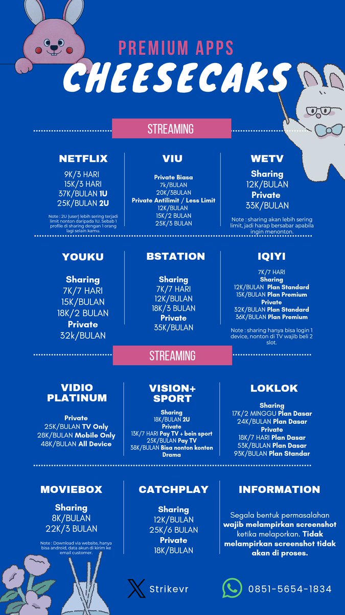 strikevr's tweet image. Open order ya, netflix, viu, youku, wetv, bstation, dan masih banyak lagi! Ada cek turnitin dan coin line via gift tema, stiker, atau emoji juga loh 🤗🥳 order dm atau wa link di bio yaa #zonauang #zonajajan