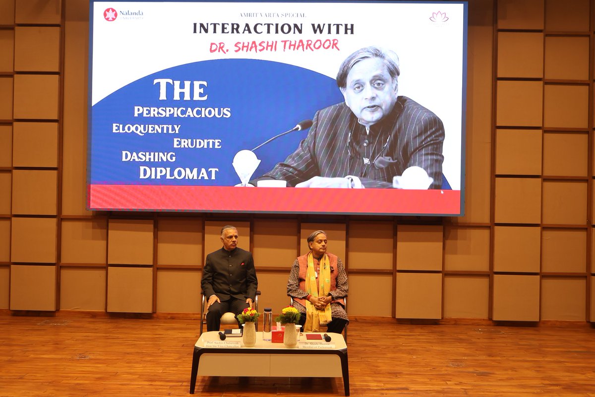 khushidose's tweet photo. Grateful for the opportunity to interact with Dr Shashi Tharoor at Nalanda University. His insights on history, democracy and diplomacy continue to inspire us. Sincere thanks to our Hon'ble Vice Chancellor for this invaluable opportunity.
@ShashiTharoor @Sachin_Chat https://t.co/1kYExkOjce