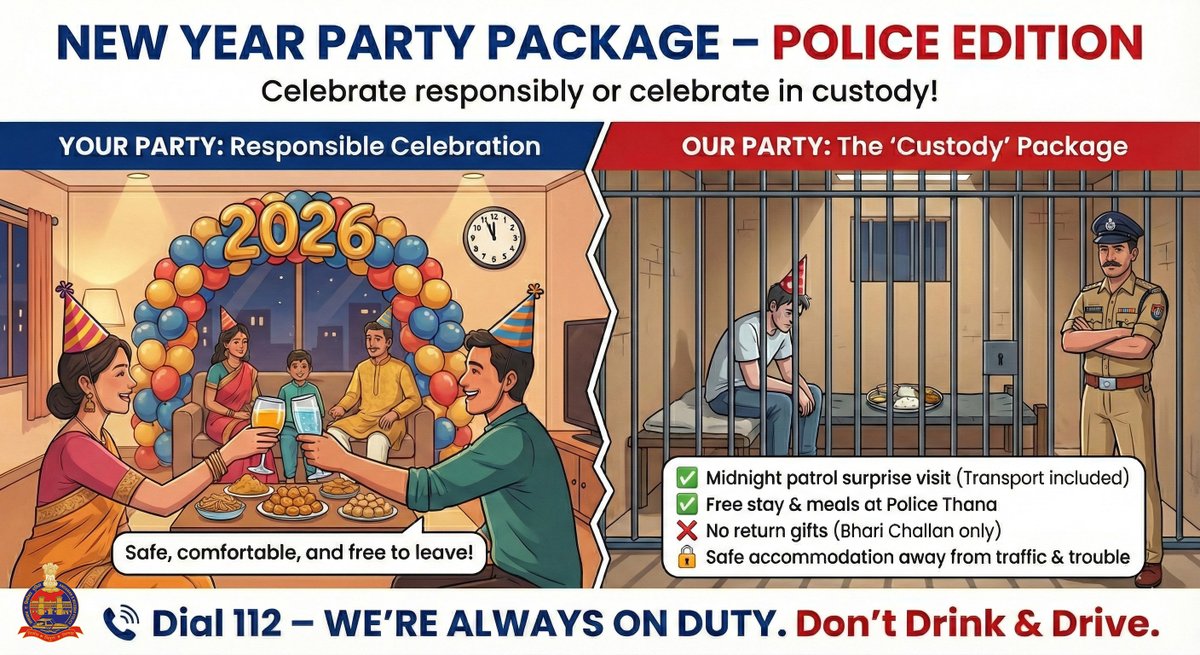 AndamanPolice's tweet photo. New Year celebrations come with responsibility!
Any act that disturbs public order-violence, nuisance, rash behaviour or violation of law-will invite strict action.
Celebrate peacefully. Respect the law.
📞 112
#LawAndOrder #NewYearAlert #AndamanPolice
@MediaRN_ANI @DGPANIslands @hgsdhaliwalips @Andaman_Admin
