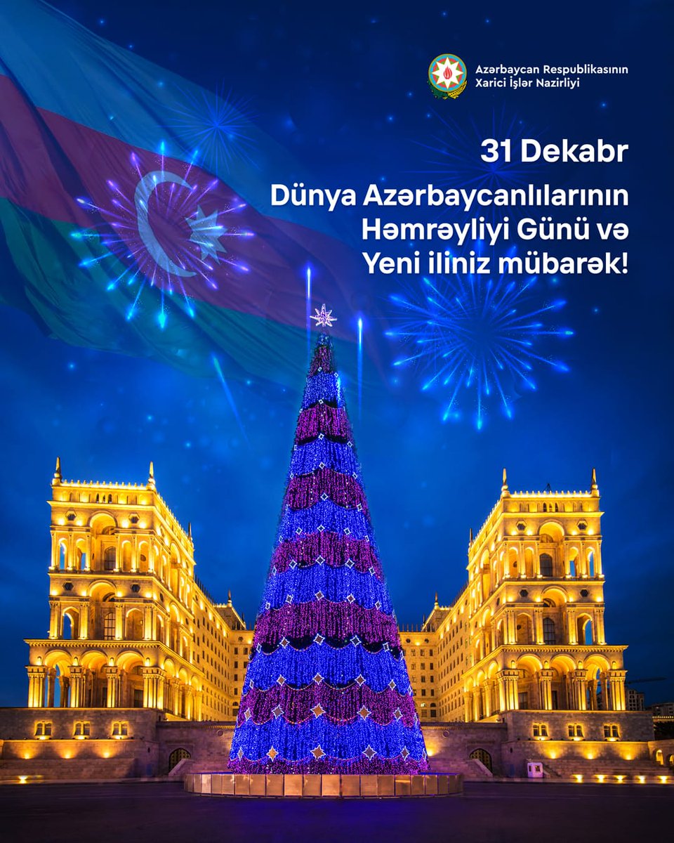 Bütün həmvətənlərimizi 31 Dekabr – Dünya Azərbaycanlılarının Həmrəyliyi Günü və Yeni il münasibətilə səmimi qəlbdən təbrik edir, qarşıdan gələn ildə hər bir soydaşımıza sağlamlıq, rifah və əmin-amanlıq arzulayıram. 

Həmrəyliyimiz daha da möhkəmlənsin, dövlətimiz daim güclü