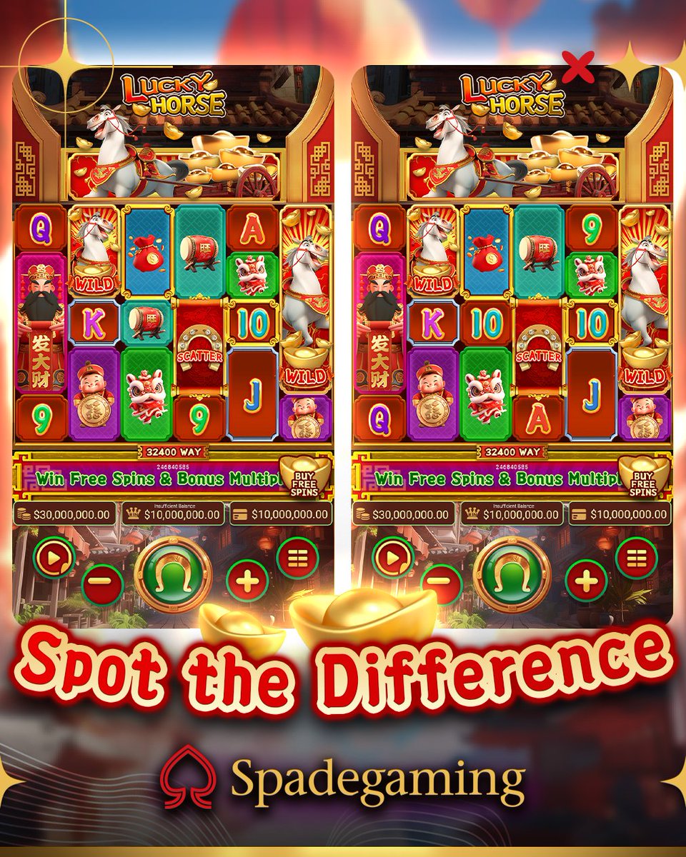 🐴✨ Something magical is racing your way… 
Coming Soon! Spot the differences between these 2 images.

Check out Lucky Horse now at sgslot.com

#slotgame #slotgamesonline #slotgames #games #playnow #onlinecasino #onlinegaming #spadegaming #LuckyHorse