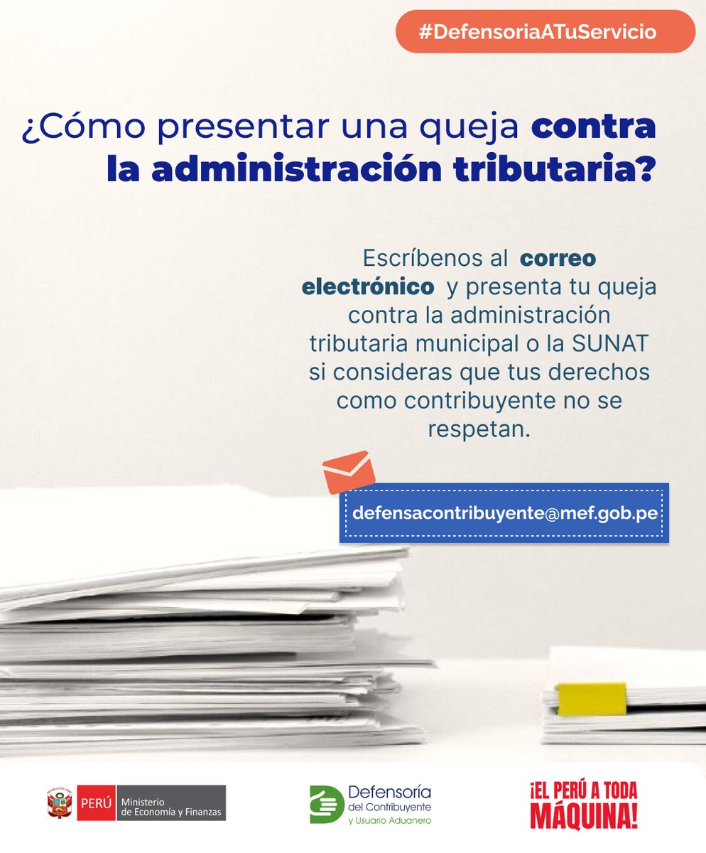 DefContrib's tweet image. ¿Necesitas ayuda para presentar una queja contra las administraciones tributarias?
Estamos aquí para brindarte asistencia y orientación.
No dudes en contactarnos 📩defensacontribuyente@mef.gob.pe
#DefensoriaATuServicio