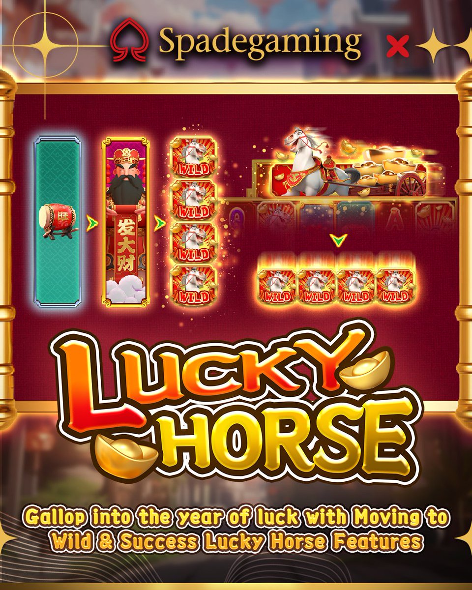 Gallop into a year of luck!
Watch Reel 3 &amp; 4 sparkle with Gold WILDs and unlock Moving to WILD &amp;
Success Lucky Horse features! 🌟💰

Play Lucky Horse now at sgslot.com

#slotgame #slotgamesonline #playnow #onlinecasino #onlinegaming #spadegaming #LuckyHorse