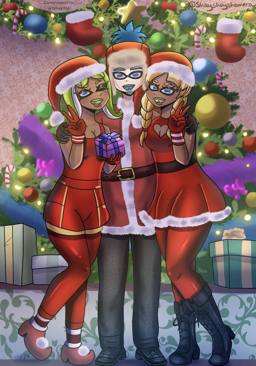 Holiday family full body commission 🎄💚🩵💛