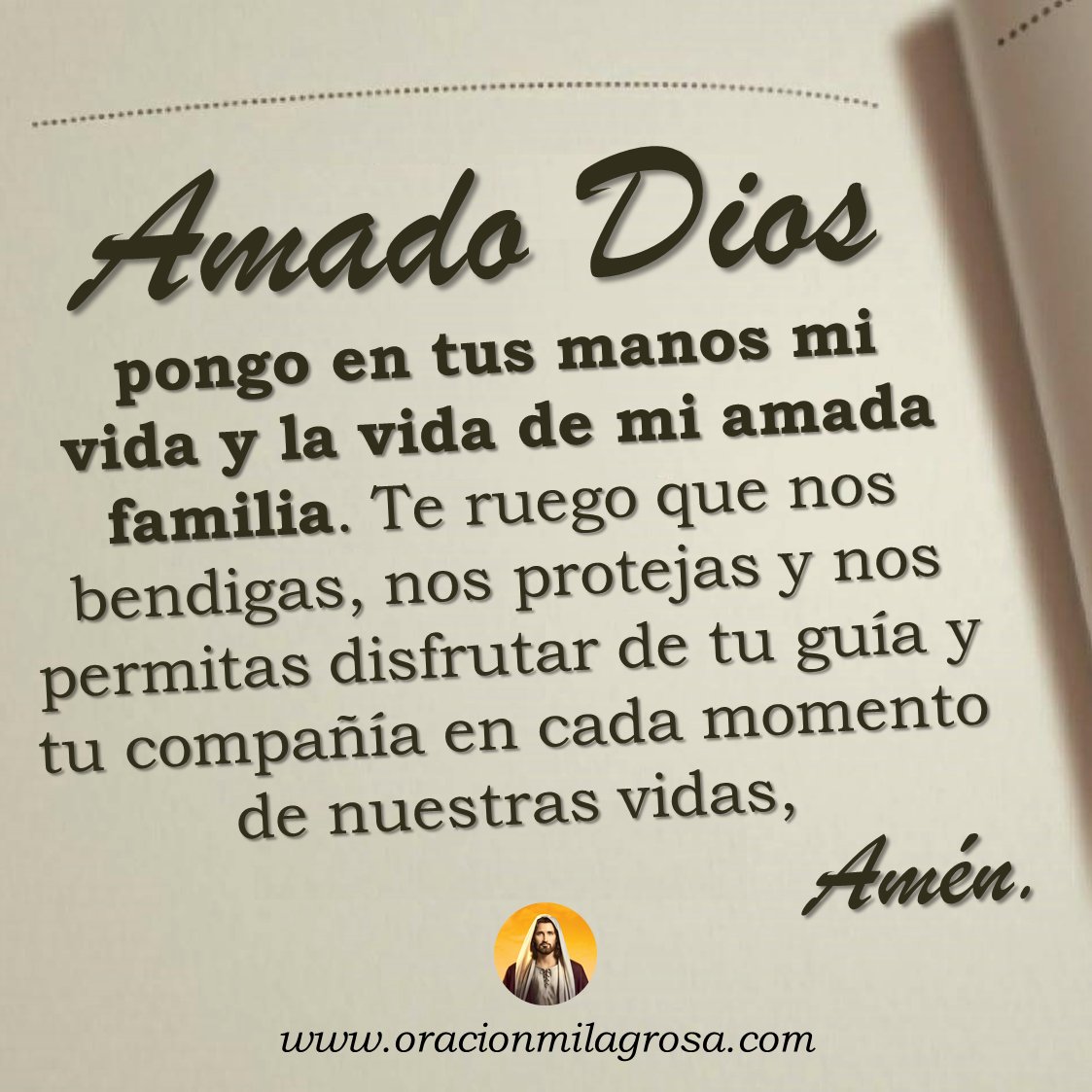 oracion_milagro's tweet photo. AMADO DIOS, CUIDA DE MÍ Y DE MI FAMILIA: Haz esta oración para pedirle a DIOS que bendiga tu vida, tu hogar, la vida de tu amada familia, que su presencia sea constante, que les provea con amor y les libre de todo mal y peligro.

Haz esta oración en: https://t.co/vRNPiSgCkz ✨