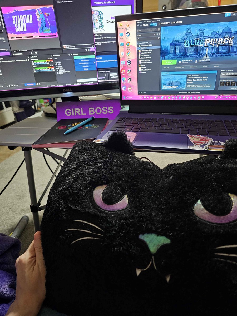 AmeHakubi's tweet photo. Twitch debut tonight! 1AM Central Time

If you're up late, come vibe with me and be a part of my very 1st stream... Either way, I'm locked in with my kawaii streaming setup.

My plan for 2026 is variety streaming, starting with this early New Years gaming session of Blue Prince. https://t.co/WAV1QqVLnQ