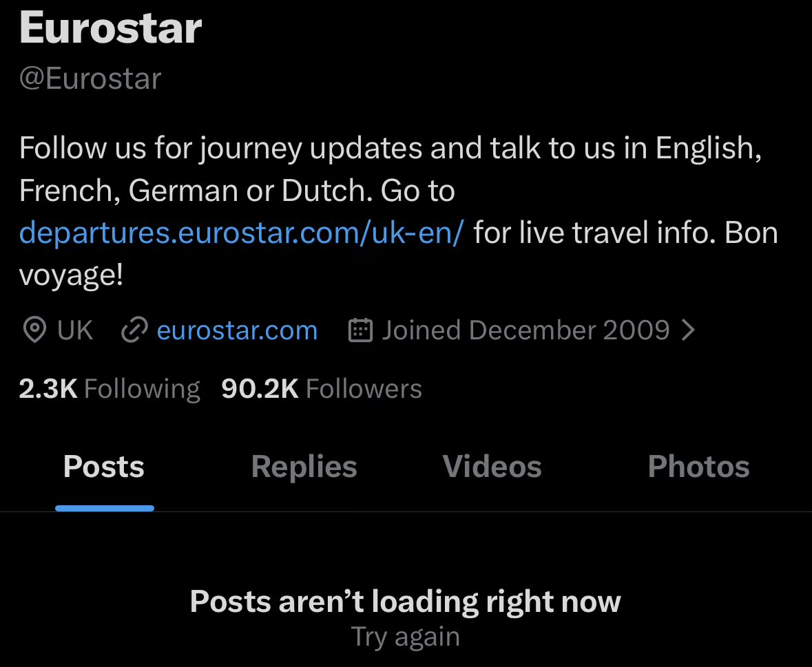 dami0u's tweet photo. @Eurostar, rare infos yesterday and nothing at all since yesterday evening on your handle. I guess we “just try” and hope for the best? That’s really helpful. https://t.co/y1SsyYbvc5