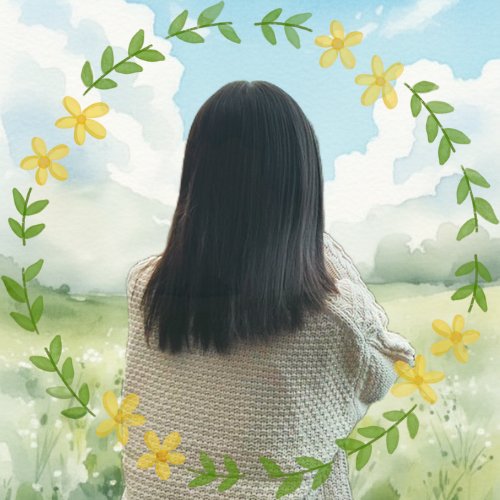 SNS用のアイコン制作✨

Canvaで新しく作ってみました！
背景はGeminiを使っています🎨

【ポイント】
・やわらかく親しみやすい印象
・空や花で自然を感じる雰囲気
・花輪で可愛いらしい"あしらい"

#Canva
#Gemini