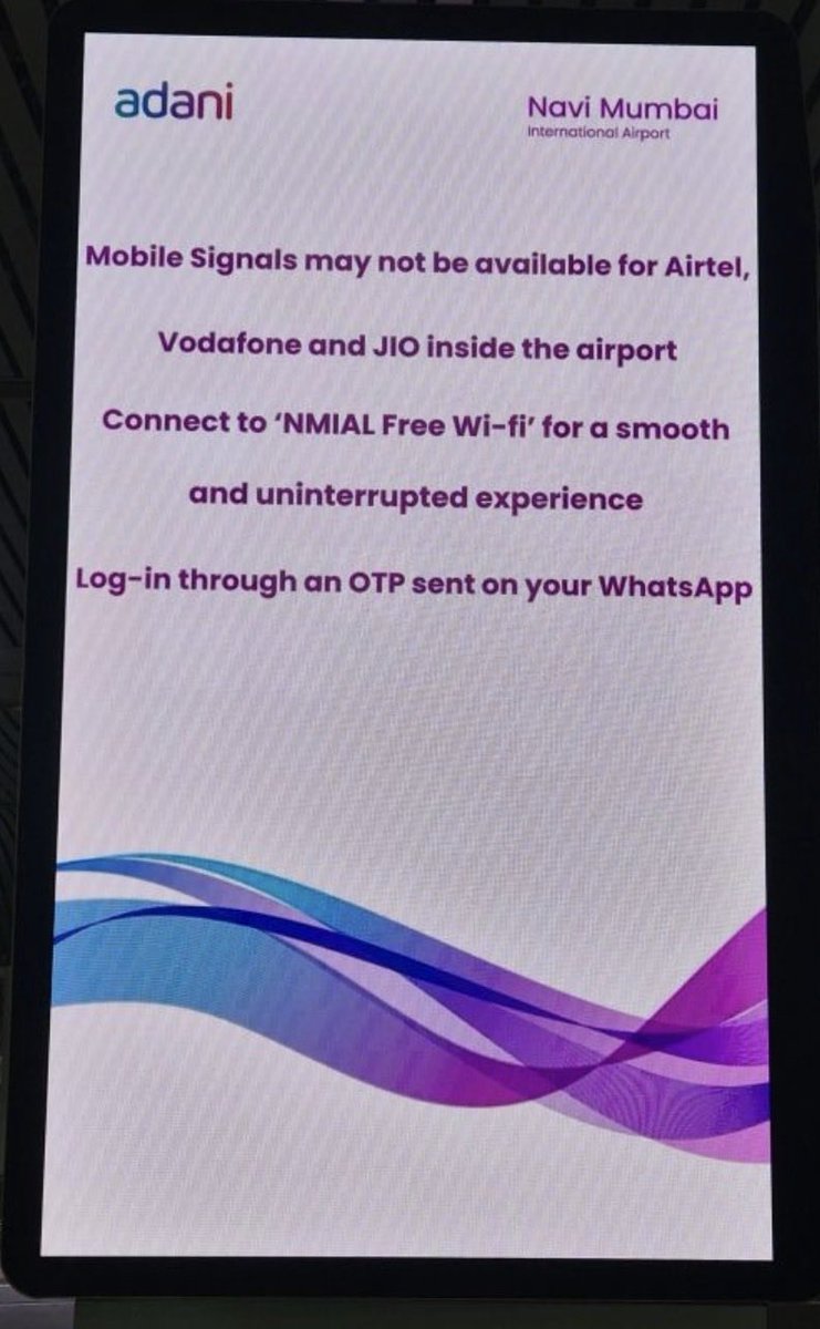 Navi Mumbai airport may be the only airport where the telecom signals are not available 🥵 Last month we have been the side effects of monopoly of airline and now we are seeing the early signs of monopoly of airport operator !!!