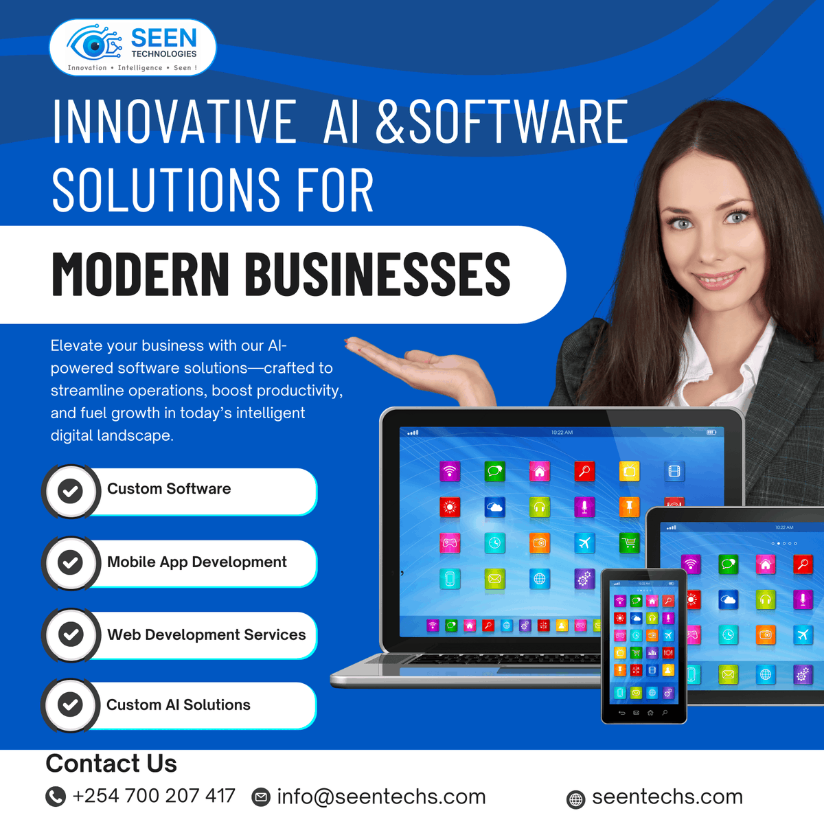 seentechs's tweet photo. Harness the power of AI! 🤖 Seen Technologies develops intelligent software solutions that automate tasks, analyze data, and drive smarter business decisions. #AISoftware #TechInnovation #Automation https://t.co/6WxbmTj0ON