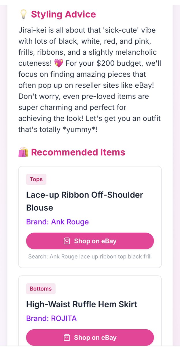 Get_Japan_Merch's tweet photo. A simple tool to help you find hidden gems on eBay. It generates complex search queries for specific brands like:

✨ LIZ LISA ✨ Secret Honey ✨ Mars ✨ Ank Rouge

Free to use! 👇
https://t.co/jcXTNIoQwV

#JiraiKei #Coquette #Y2K https://t.co/JCKb97g4Df