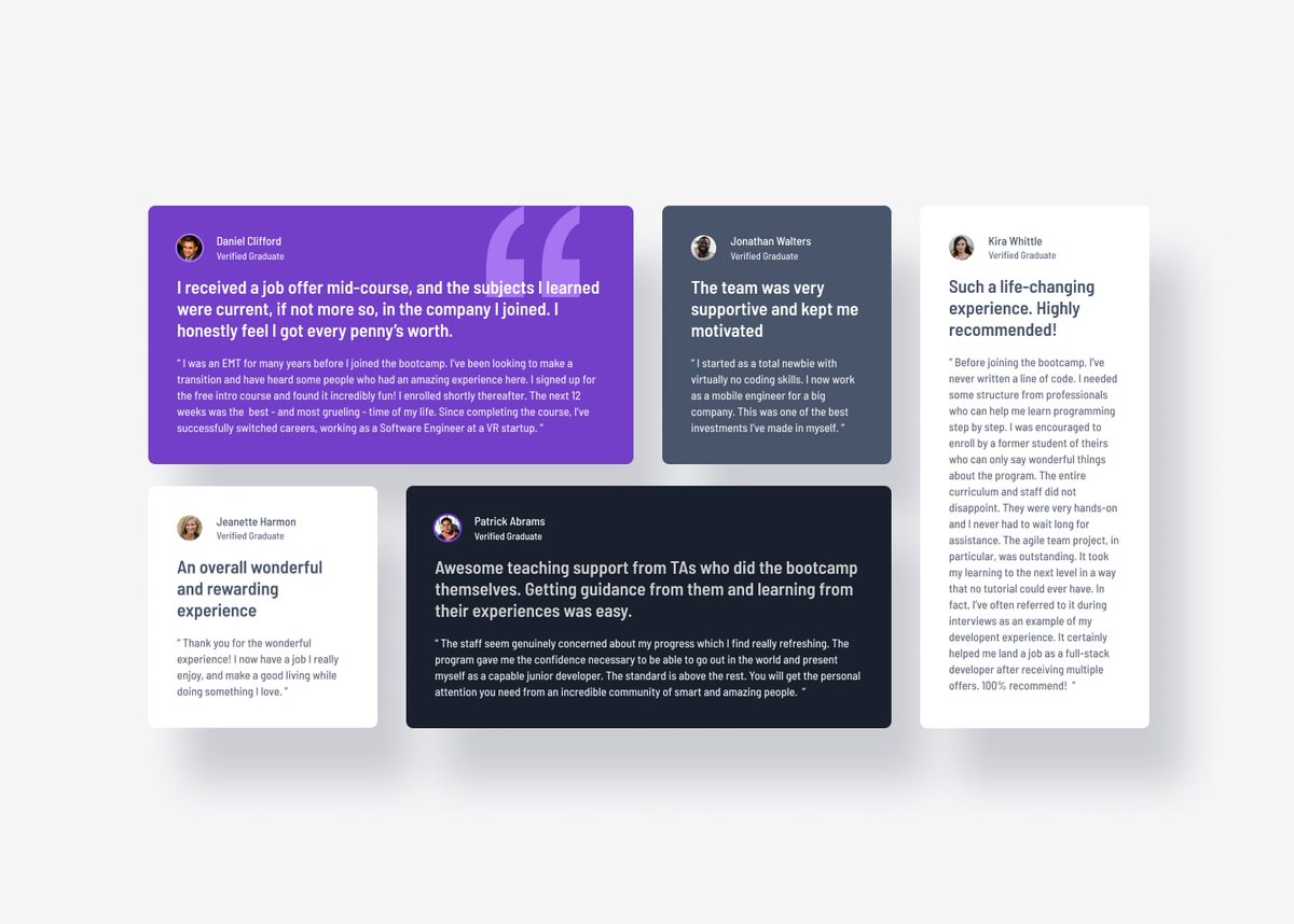 I've just completed a front-end coding challenge from <a href="/frontendmentor/">Frontend Mentor</a>! 🎉

You can see my solution here: frontendmentor.io/solutions/resp…

GitHub repo:  github.com/jacey10/fm-tes…

Live site: jacey10.github.io/fm-testimonial…

Any suggestions on how I can improve are welcome! 🫡