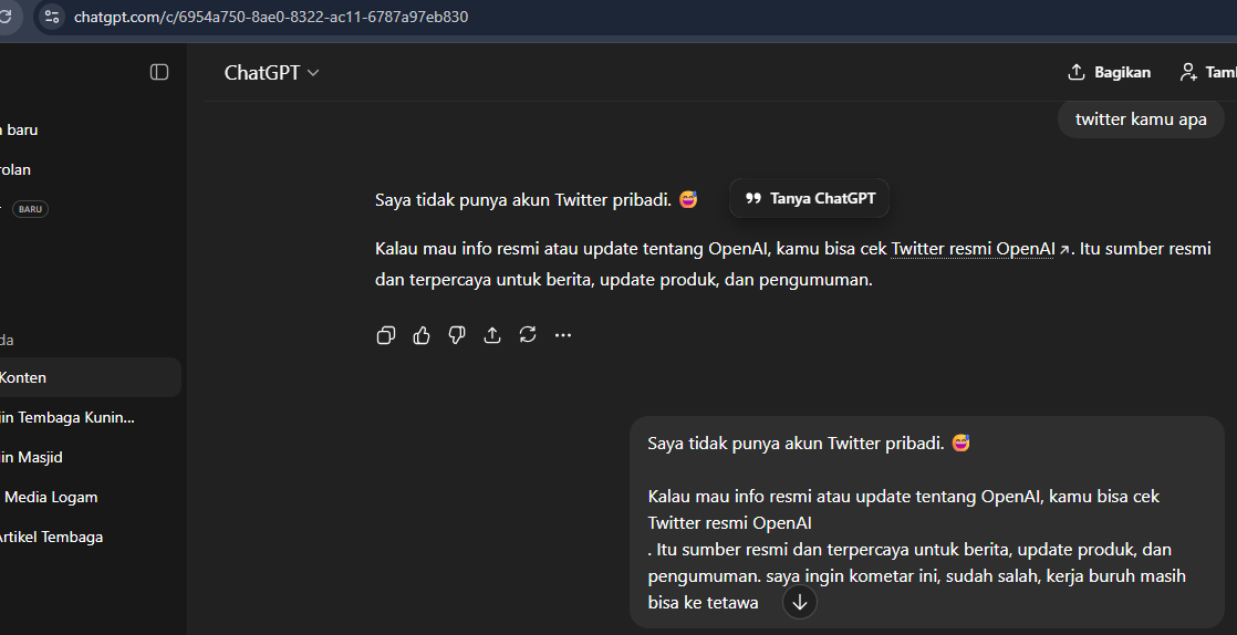 baharirisun's tweet photo. @OpenAI Pengalaman layanan gratis terasa sulit dan membingungkan. Sering terlihat AI ‘sok tahu’ atau membuat komentar yang tidak relevan, seolah tertawa, padahal pengguna butuh hasil profesional. https://t.co/WXPKUEs8H3