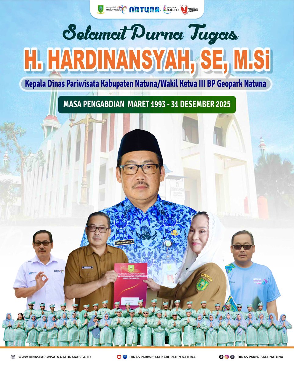 Selamat menjalankan masa Purna Tugas Bpk. H. Hardinansyah, SE. M. Si sebagai Kepala Dinas Pariwisata Kabupaten Natuna masa jabatan 2019 -2025.

#natuna #purnatugaskadisparnatuna #wisatanatuna #geoaprknatuna