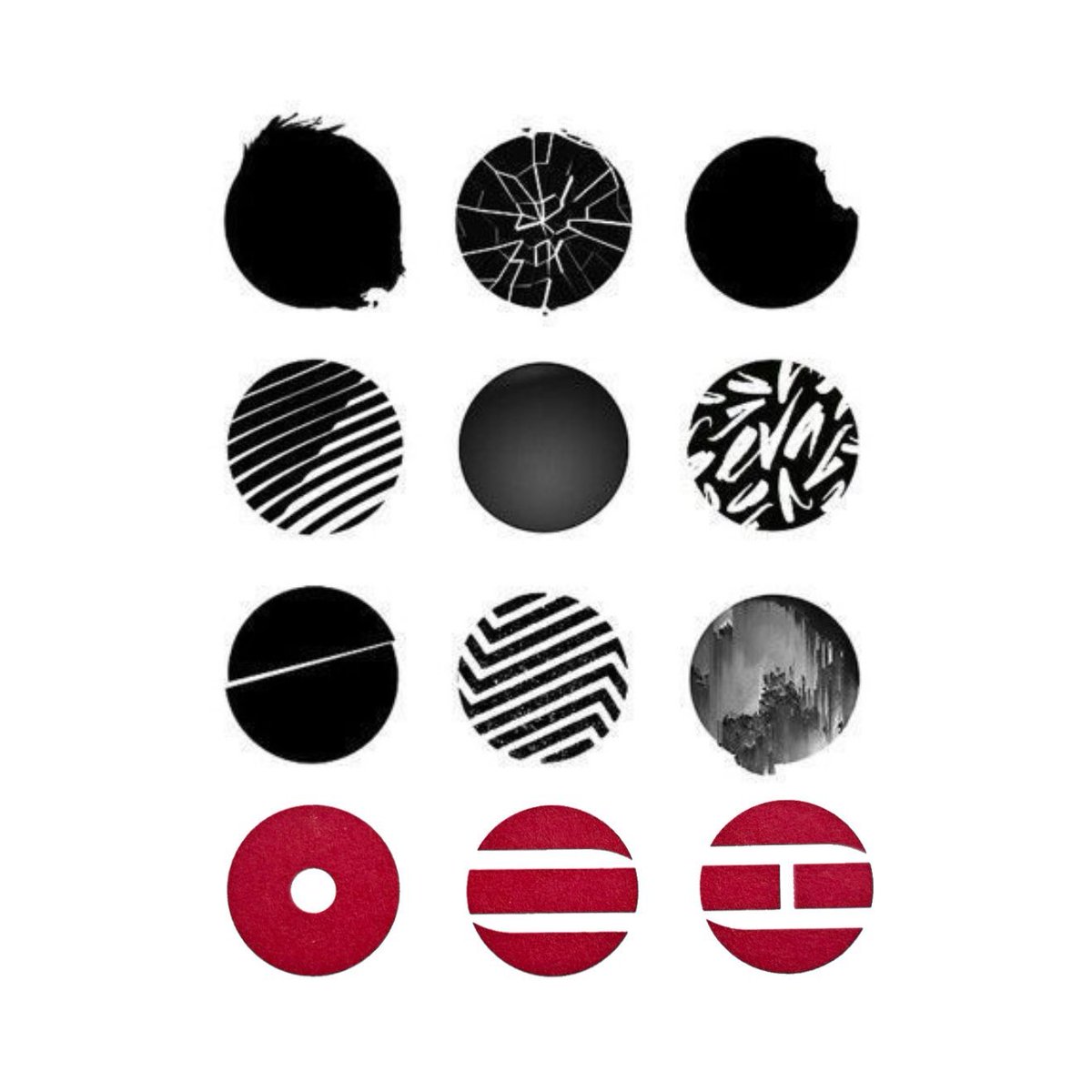 cypherrrpartV's tweet image. these symbols show a journey of change.
the black circles mean pain, confusion, pressure, and feeling incomplete. the cracks and broken parts show emotional hurt, while the lines and patterns show struggle, or outside forces affecting you. but NOTHING is fully destroyed, only…