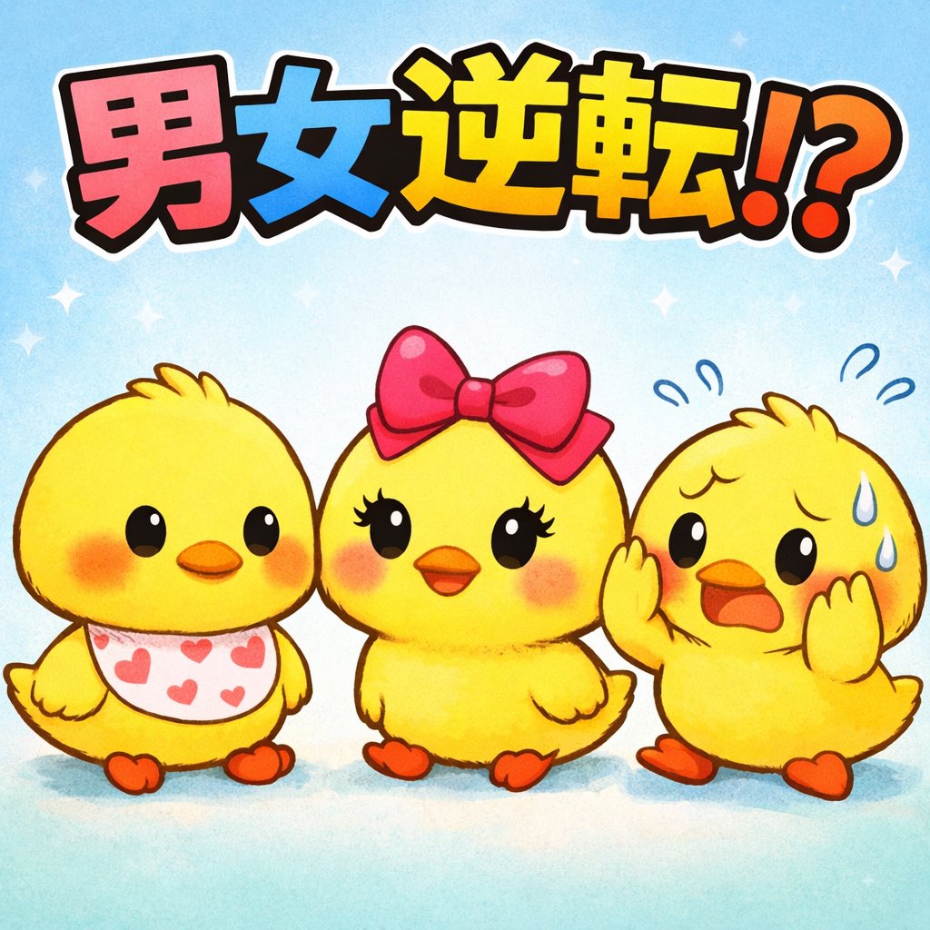 moconickmoco's tweet image. フォロワーの@hary_g_0101さんからひよこものがたりのお話が送られてきました🐤
ご本人のご了承がありましたので、公開させていただきます！

ひよこ物語・男女逆転編

〜当たり前ピヨが当たり前じゃない朝〜

てちてち、てちてち。

ヒヨコくんは目を覚ました。

「……当たり前ピヨ……」…