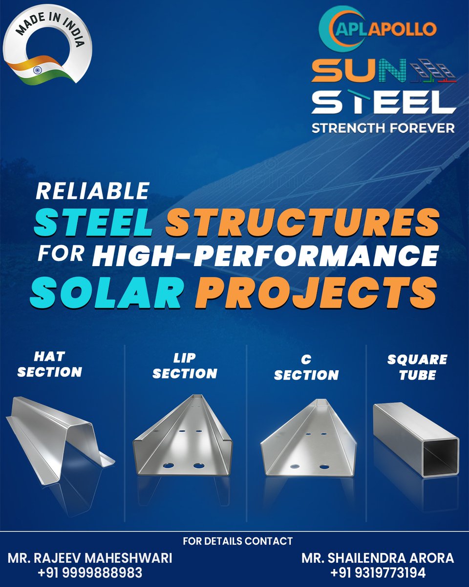 sgmart_official's tweet image. High-performance solar projects demand 𝐫𝐞𝐥𝐢𝐚𝐛𝐥𝐞 𝐬𝐭𝐞𝐞𝐥 𝐬𝐭𝐫𝐮𝐜𝐭𝐮𝐫𝐞𝐬.

Precision-engineered sections built for durability, stability &amp;amp; long-term performance.

📞 +91 9319773194
🌐 aplapollosgtmt.com
#RenewableEnergy #SteelStructures #SolarEPC #NewStill