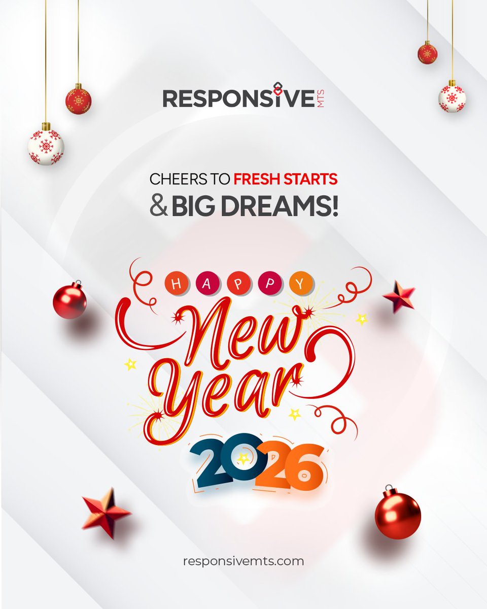 Responsivemts's tweet photo. As we step into #2026, @Responsivemts family would like to say thank you to everyone in our community for your trust, support, and collaboration this past year.

Here’s to a new year of fresh ideas, stronger partnerships, and shared achievements! https://t.co/svwbpuuZ2J
