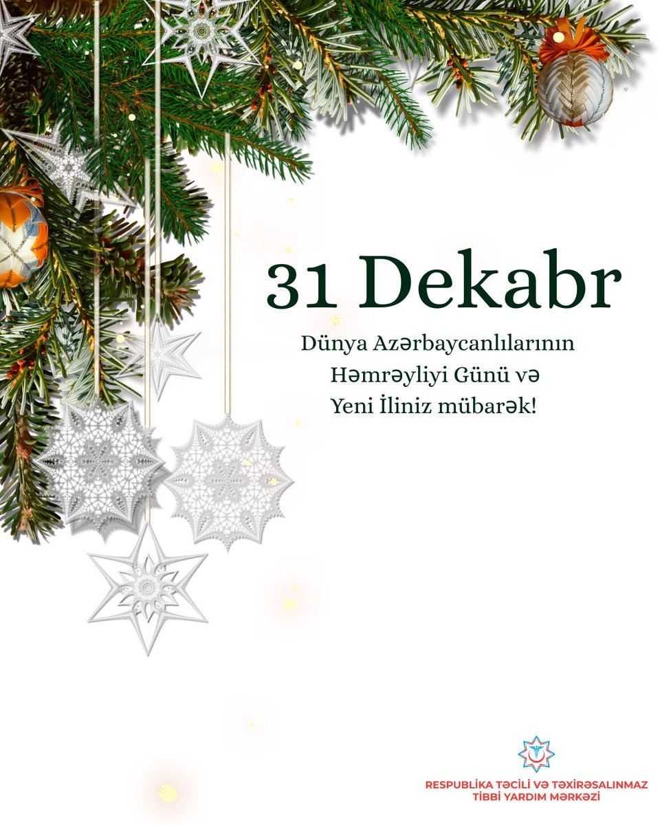 Xalqımızı 31 Dekabr - Dünya Azərbaycanlılarının Həmrəyliyi Günü və Yeni il bayramı münasibətilə təbrik edir, xoşbəxt və firavan həyat arzulayırıq! 

Bayramınız mübarək!

#31dekabr #yeniil