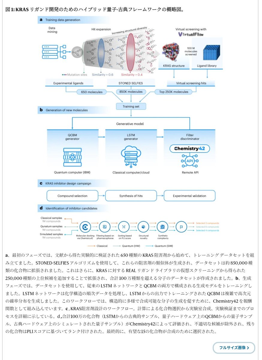 tokitky's tweet image. 量子コンピューティングとLSTMを、くみあわせてKRASの阻害剤デザインした研究が、in silico medicineのグループからNature Bioにpublish.あのグループつよいなと思いつつ、どこまで量子コンピューティング必要なんだろうか…
#創薬
#Drugdevelopment