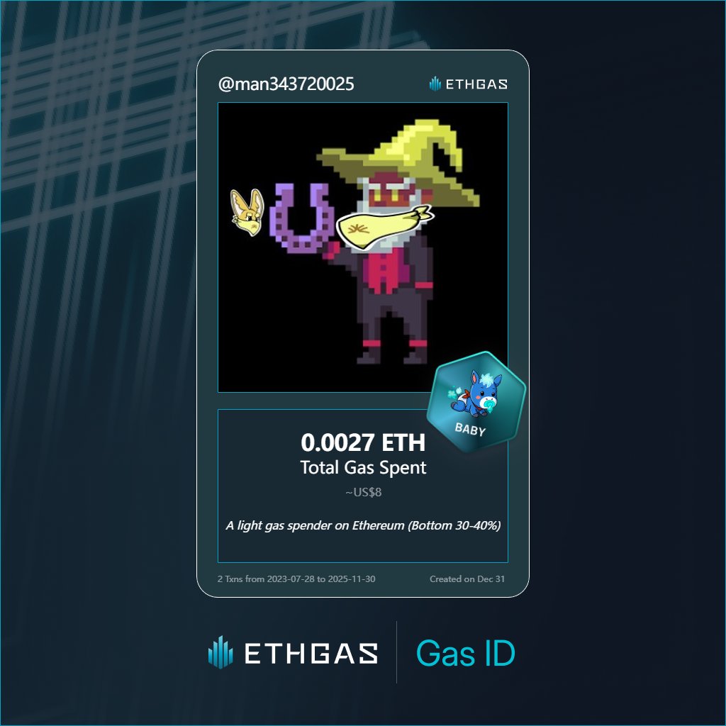 man343720025's tweet photo. Just unlocked my Gas ID via ETHGas 🪪

I'm a Baby Jack with 0.0027 ETH spent on gas since Beacon Chain - now fueling my climb to the Gasless Future and earned 1 Beans already. 

Reveal yours at https://t.co/1lTyoE1RF6 https://t.co/8nRcOfI7RM