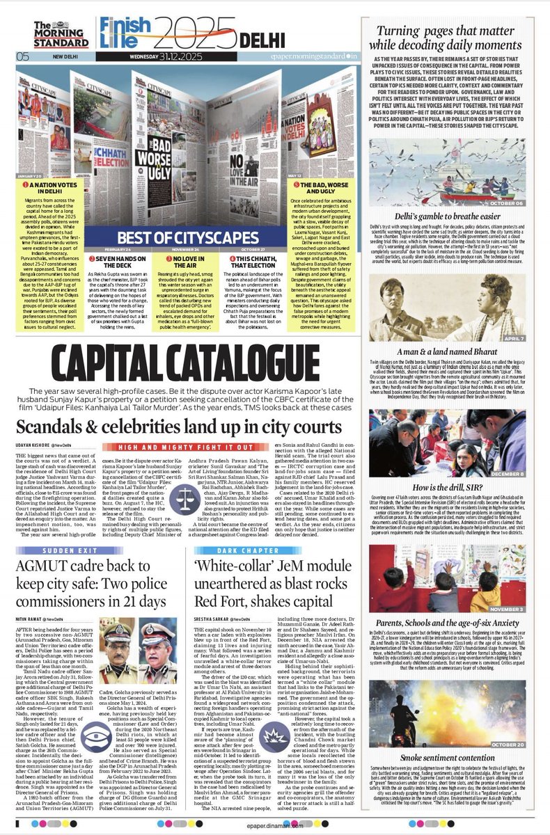 TheMornStandard's tweet image. Morning Standard’s special pages today (Dec 31) look back at the key moments that shaped Delhi in 2025 from politics and policy to civic issues, education, environment and everyday life in the capital. @santwana99 @NewIndianXpress 
#LookingBack #December31