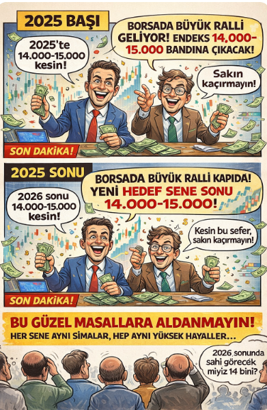 mtnemtn's tweet photo. 2025  Ocaktan itibaren Ralli olacak diyenler olmuştu hemde çok sayıda,
2025 sonu geldi şimdi 2026 için ise Yıl sonunda 14000-15000 leri göreceğiz diyecekler,
Lafontenden Masallara devam edecekler. 
GELECEKTE BİR GÜN GELECEK 
( Not alın bu şekilde söyleyecekler) 
Bunlara da itibar etmeyin. 
Sadece Şunu sorun ;
1-Hangi hesaplama ile bunu söylüyorsun,
2-Formasyonu yada teorini söyle,
3-Verdiğin hedeflere gitmeden nereye kadar düşürecekler.#bist #borsa