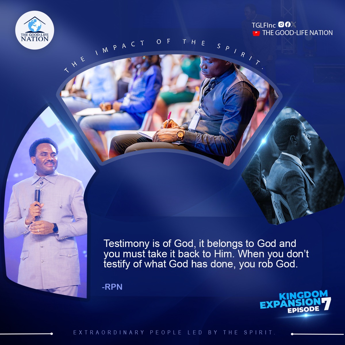 TGLFInc's tweet image. Testimony is of God, it belongs to God and you must take it back to Him. When you don’t testify of what God has done, you rob God. -RPN 

#RPN 
#KingdomExpansion7