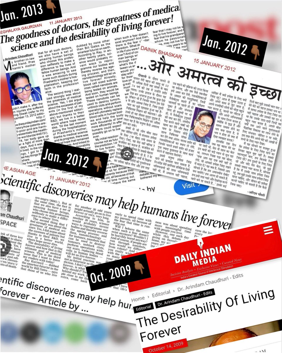 DrArindam_IIPM's tweet photo. 2025: The Year “#LivingForever” Finally Went Mainstream! 

What a wild ride 2025 has been!

For me personally, it was the year I went all-in on my lifelong dream of chasing radical longevity — completing 40+ certifications in Longevity Science, Lifestyle Medicine, Health & Nutrition from world-class institutions like Harvard Medical School, Stanford Medicine, Mayo Clinic, Johns Hopkins, Penn Medicine, and more.

As many of you know, I've been openly writing and talking about the concept and possibility of “living forever” since 2009 — that's 12 years before Bryan Johnson launched his famous Project Blueprint in 2021 (to reverse the biological age of his organs), and 14 years before he publicly declared in 2023, "My ultimate goal? Don't die."

Of course, thanks to high-profile pioneers like Bryan Johnson, the idea of "Living Forever" is no longer mocked — it's going mainstream.

In fact, I discovered and completed a Stanford Medicine course, titled something incredibly bold: “The Science of Living Forever”.

Yet, the course that blew my mind the most, and I previously wrote about it (https://t.co/mmXPNOlXer?) was the Stanford Continuing Studies' Nutrigenomics and Epigenetics program: “Diet and Gene Expression: You Are What You Eat” — all about turning good genes ON and bad genes OFF.

Immense gratitude to @LuciaAronica for the transformative insights!

Shoutout also to Prof. Christopher Gardner (Stanford Medicine), and Prof. Beth Frates (Harvard Medical School) for their evidence-based “Nutrition Science” and impactful “Lifestyle and Wellness Coaching” program classes — both of who delivered science-backed knowledge, live and interactive, that earned me meaningful certifications as well.

Now, I don't just feel equipped to pursue this goal personally... Through my latest venture, NECTAR, I hope to make my mission to bring affordable, evidence-based healthy living knowledge to millions of Indians — inspiring everyone to live healthier, longer... and dare to dream of living healthily forever, if not forever itself.

And with Bryan Johnson announcing just this month (December 2025) on social media that he's aiming for immortality by 2039; I can confidently say: 2025 wasn't just my year of deep immersion — it was the year the world finally embraced the "Science of Living Forever" as mainstream.

#Longevity #LivingForever #HealthyAging #BryanJohnson #Blueprint #NutritionScience #Epigenetics #Healthspan #DontDie #2025Reflections #NECTARforLongevity 

@NectarLongevity
