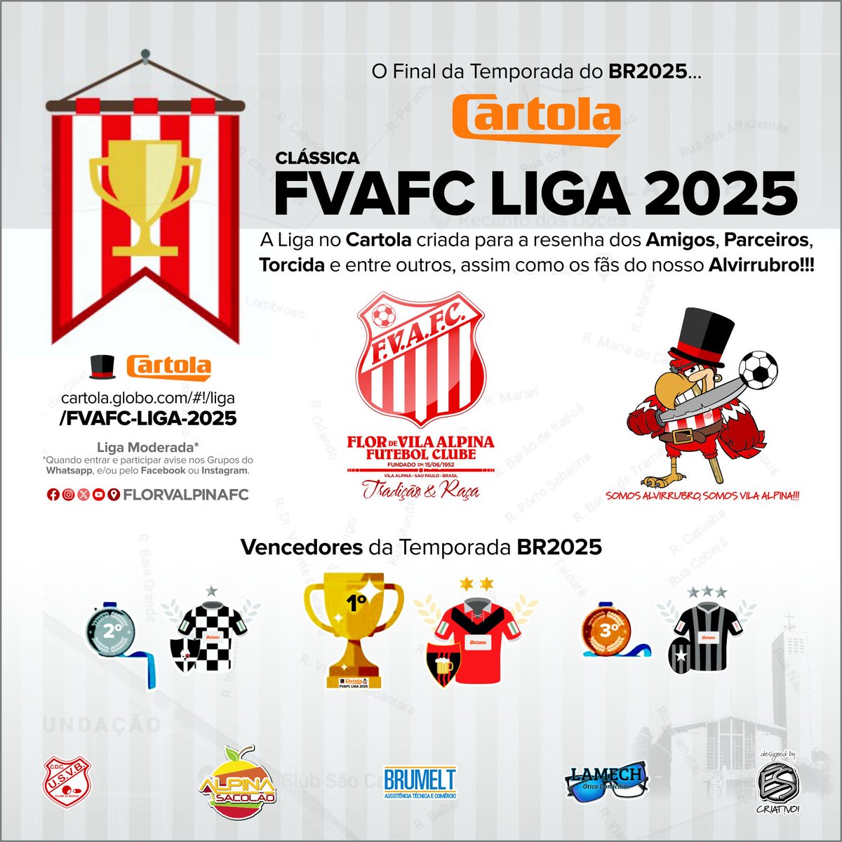 FlorVAlpinaFC's tweet photo. Final de Temporada do BR2025 participe da resenha e não fique de fora da próxima
A Liga no Cartola criada para os Amigos e Parceiros do @FlorVAlpinaFC
Ranking da Temporada FVAFC Liga 2025
https://t.co/UMYUhCVZSB

#FlorVAlpinaFC #FVAFCLiga2025 #Cartola2025 #FimTemporadaCartola2025 https://t.co/UUJ6mrJkFy