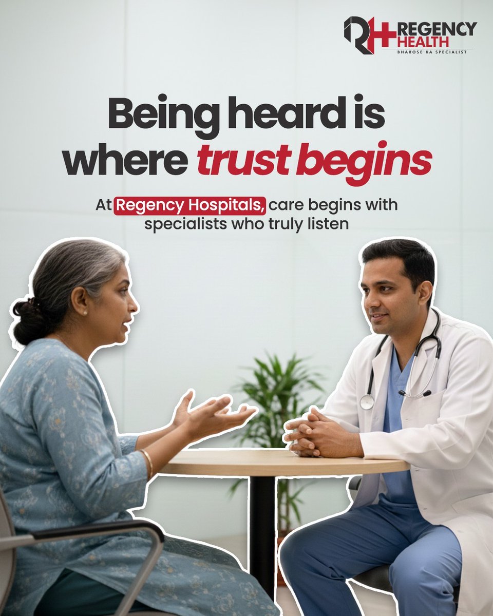 Bharosa wahin se shuru hota hai, jahan aapko suna jaata hai.​
Regency Hospitals mein care milti hai bharosemand specialists se.​

Cure se leke Care tak, Regency Health – Aapke Bharose Ke Specialist.​
For appointment, call: 9228052805​

#Regency #RegencyHealth #BharoseKaSpecialist