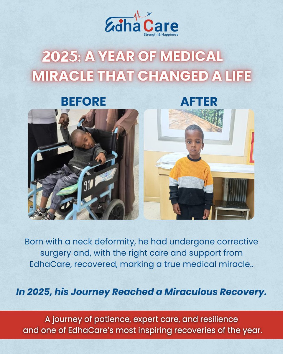 edhacare's tweet photo. 2025’s Recovery of the Year: A medical miracle made possible with the right care.
#MedicalMiracle #RecoveryOfTheYear #EdhaCare #MedicalTourism #PatientRecovery #HealthcareInnovation #HealingJourney #GlobalHealthcare https://t.co/QitpP8Sw06
