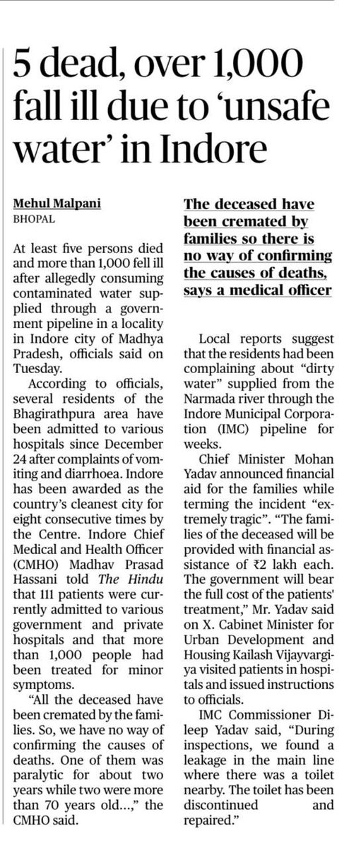 zoo_bear's tweet photo. Eight died after consuming contaminated water. Meanwhile, Indore is consistently ranked as India's cleanest city for eight consecutive years. https://t.co/0doaOneHdR