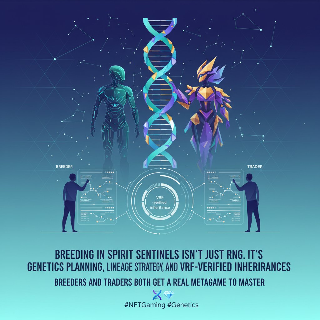 SpiritSentinels's tweet photo. Breeding in Spirit Sentinels isn’t just RNG. It’s genetics planning, lineage strategy, and VRF-verified inheritances. Breeders and traders both get a real metagame to master 🧬💎 #NFTGaming #Genetics https://t.co/5ywHkRzvuC