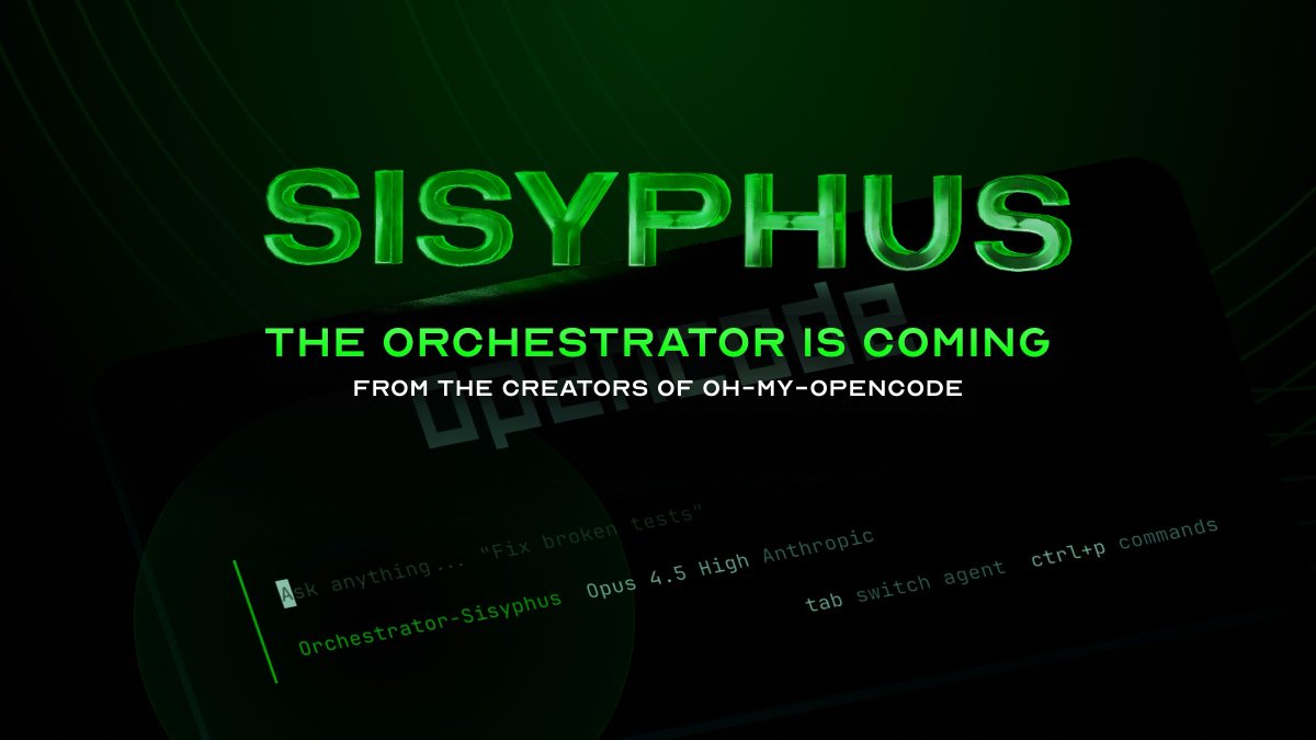 justsisyphus's tweet image. Sisyphus doesn't stop until every task is done.

We don't ralph, we take the wheel.

The Orchestrator. This week. 
From the creators of oh-my-opencode.