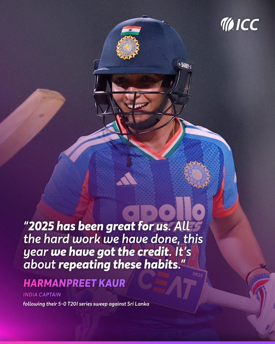 ICC's tweet image. Harmanpreet Kaur is elated by India's sizzling end to the year 👌

📸: @BCCIWomen

More from #INDvSL 👉 icc-cricket.com/news/deepti-s-…