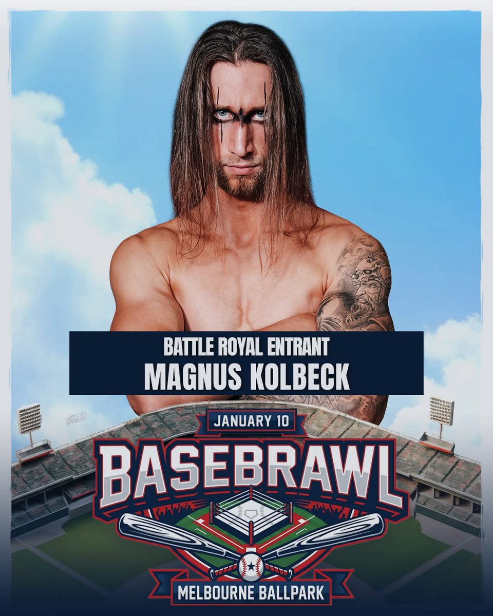 opwlive's tweet image. The field for the $5,000 #BASEBRAWL Battle Royal is heating up🔥

Nate Hunter, Magnus Kolbeck and Blake Malik will be at the Melbourne Ballpark on January 10th with their eye on the prize!

🎟️ Ringside Tickets almost sold out! oceaniaprowrestling.com