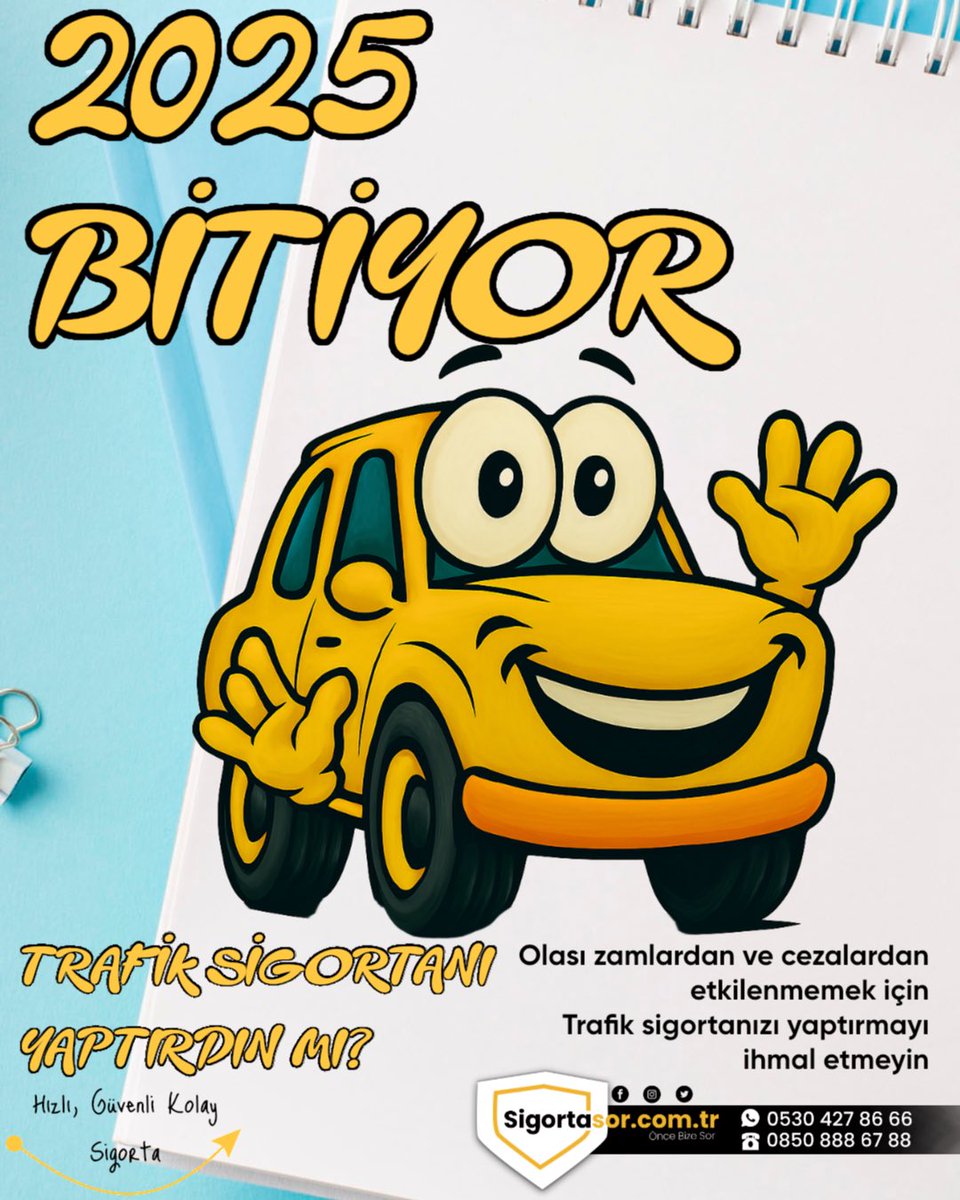 2025 yılının bitmesi ile beraber olası zamlardan ve cezalardan etkilenmemek için 
Trafik sigortanızı yaptırmayı ihmal etmeyin. 🚖

👩‍💻sigortasor.com.tr
☎️(0 850) 888 67 88
📱(0 530) 427 86 66

#SigortaSor #ÖnceBizeSor #Sigorta #TrafikSigortası #Kasko