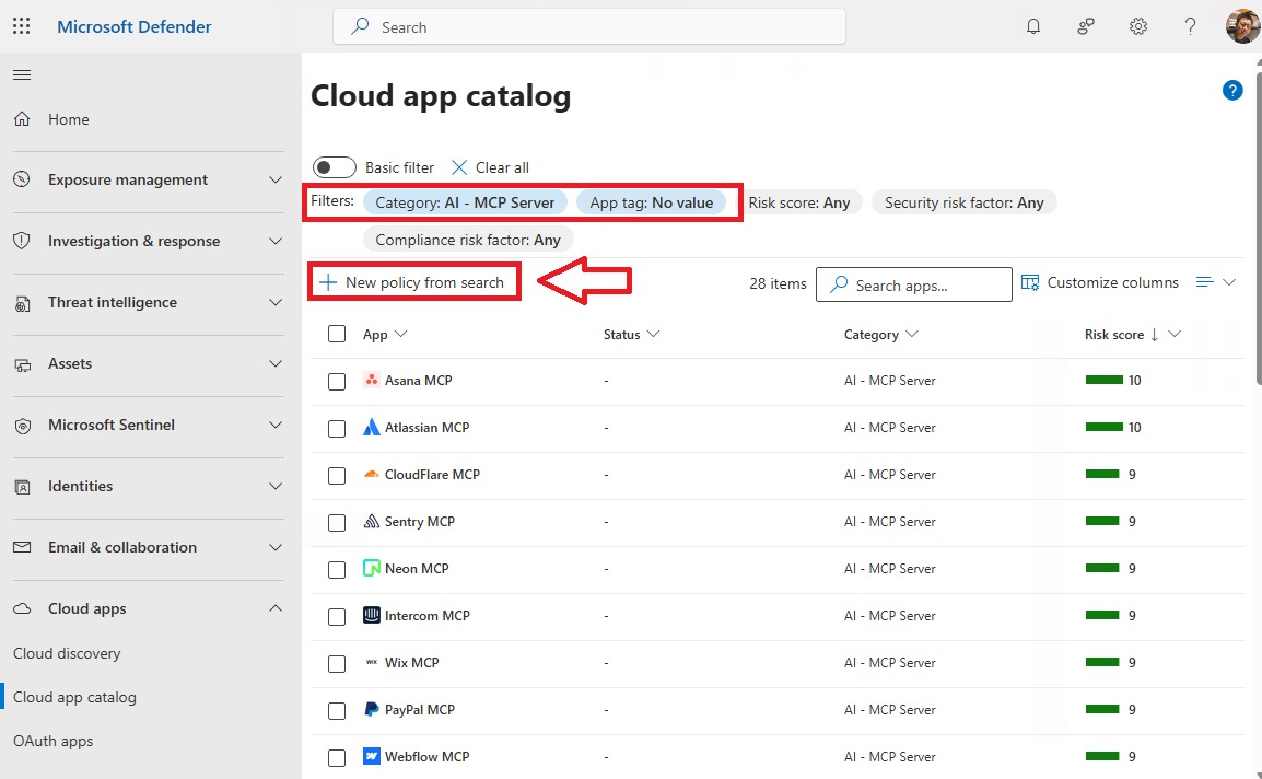 🤖 AI MCP Activity Monitoring

Did you know the Cloud App Catalog now includes a new “AI – MCP Server” category? As AI agent technologies rapidly expand across the Microsoft ecosystem, it’s more important than ever for security teams to establish strong Cloud App Governance