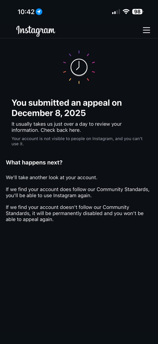 richtaylor141's tweet photo. Wrongfully disabled IG @richardtaylor141
Nov 22, 2025 apparent Al false flag (one of many in 2025) Appeal pending Dec 8 Accounts Center: deactivated w/Reactivate button (loops to disabled) Please fix! @Instagram @Meta @mosseri #InstagramWrongfulBan #MetaAlFalsePositive https://t.co/ZFQDB2aatH