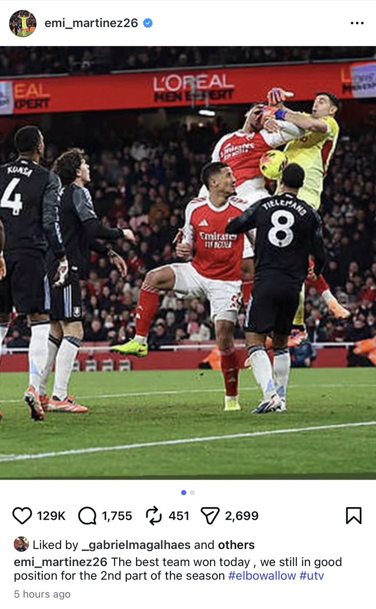 iokmm's tweet image. مارتينيز نشر صورة الهدف وحط ”الكوع مسموح“ في حسابه في انستقرام، غابرييل الشمات مسوي لايك
