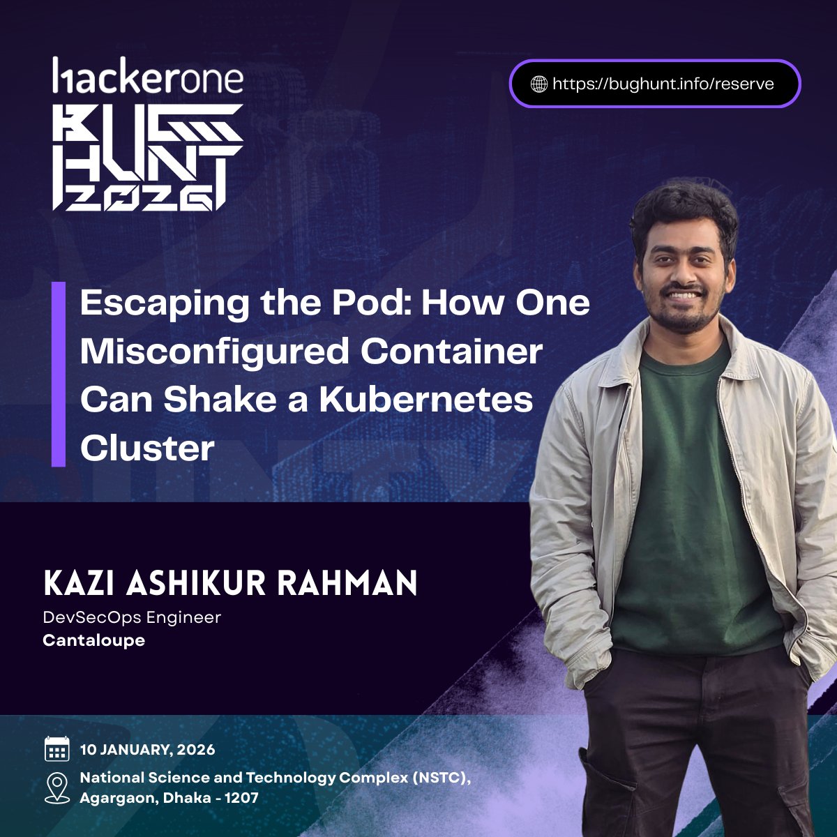 bbcbd_official's tweet photo. Let's welcome @KaziBlackFox, DevSecOps Engineer at Cantaloupe, as our Guest Speaker for HackerOne BUG HUNT 2026 ☸️

🎤 Talk: "Escaping the Pod: How One Misconfigured Container Can Shake a Kubernetes Cluster"

#BugHunt2026 #HackerOne #TheHuntIsOn #BBCBD #TheHuntIsOn 🐞🔥 https://t.co/9azaLn3uq6