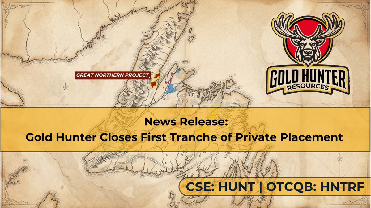 goldhunter_HUNT's tweet photo. 📰 News Release: Gold Hunter Closes First Tranche of Private Placement

📷Read Here: https://t.co/teWuddp0w7

Ticker Symbols: 📷$HUNT | 📷 OTCQB: $HNTRF | FSE: $6RH

#GoldHunter #Mining #MineralExploration #Gold #Newfoundland #MiningNews #PrivatePlacement #DrillProgram #mintwit https://t.co/E5EEZtztqq