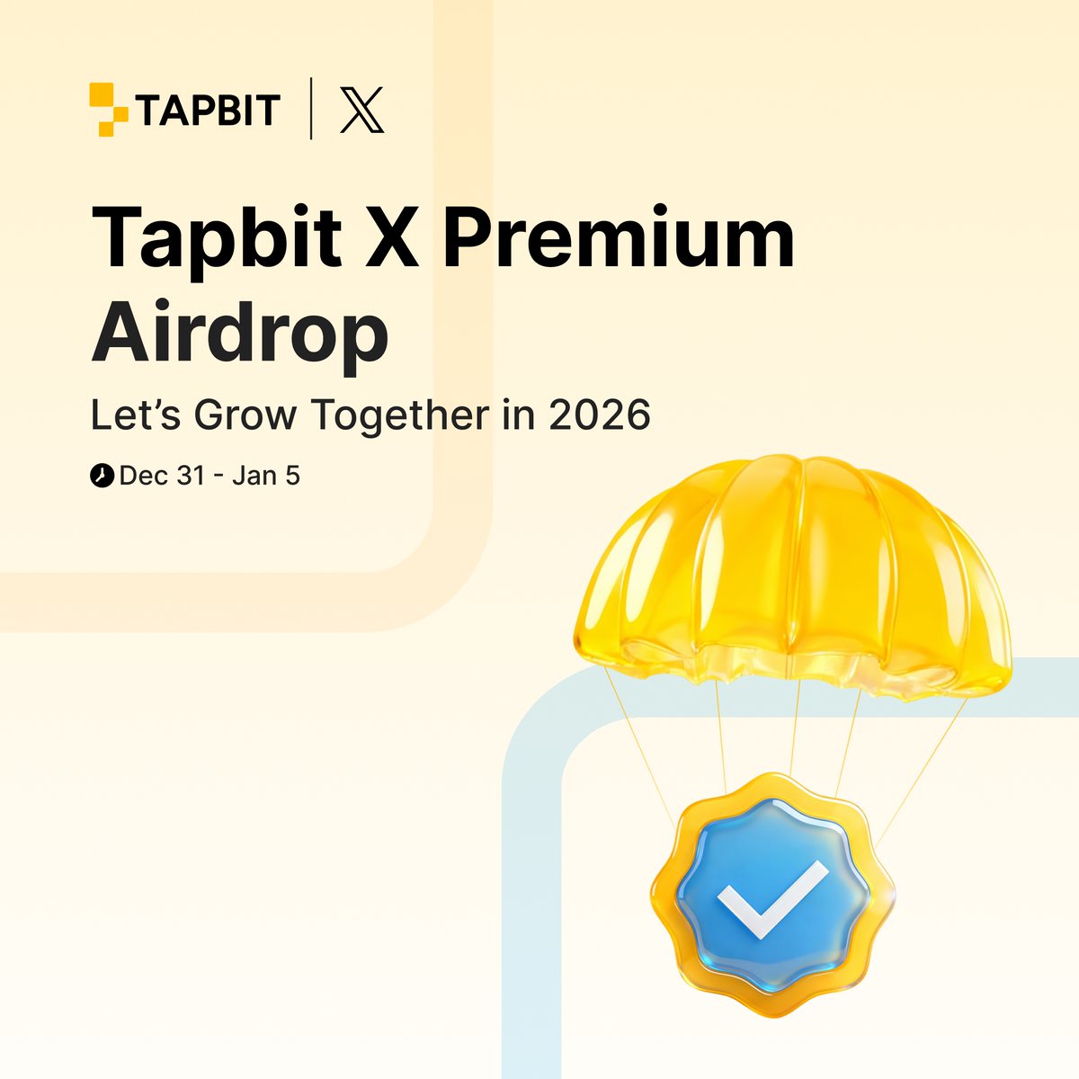 𝗜𝘁’𝘀 𝟮𝟬𝟮𝟲. 𝗦𝘁𝗶𝗹𝗹 𝗻𝗼 𝗫 𝗣𝗿𝗲𝗺𝗶𝘂𝗺?

We're giving away 20 X Premiums to active X users. 
Rewards:
1⃣20 winners: X Premium
2⃣Exclusive airdrop for X Premium users  
How to join 
1.Follow <a href="/Tapbitglobal/">Tapbit</a> 
2.Like &amp; RT
3.Stay active on X  
Winners