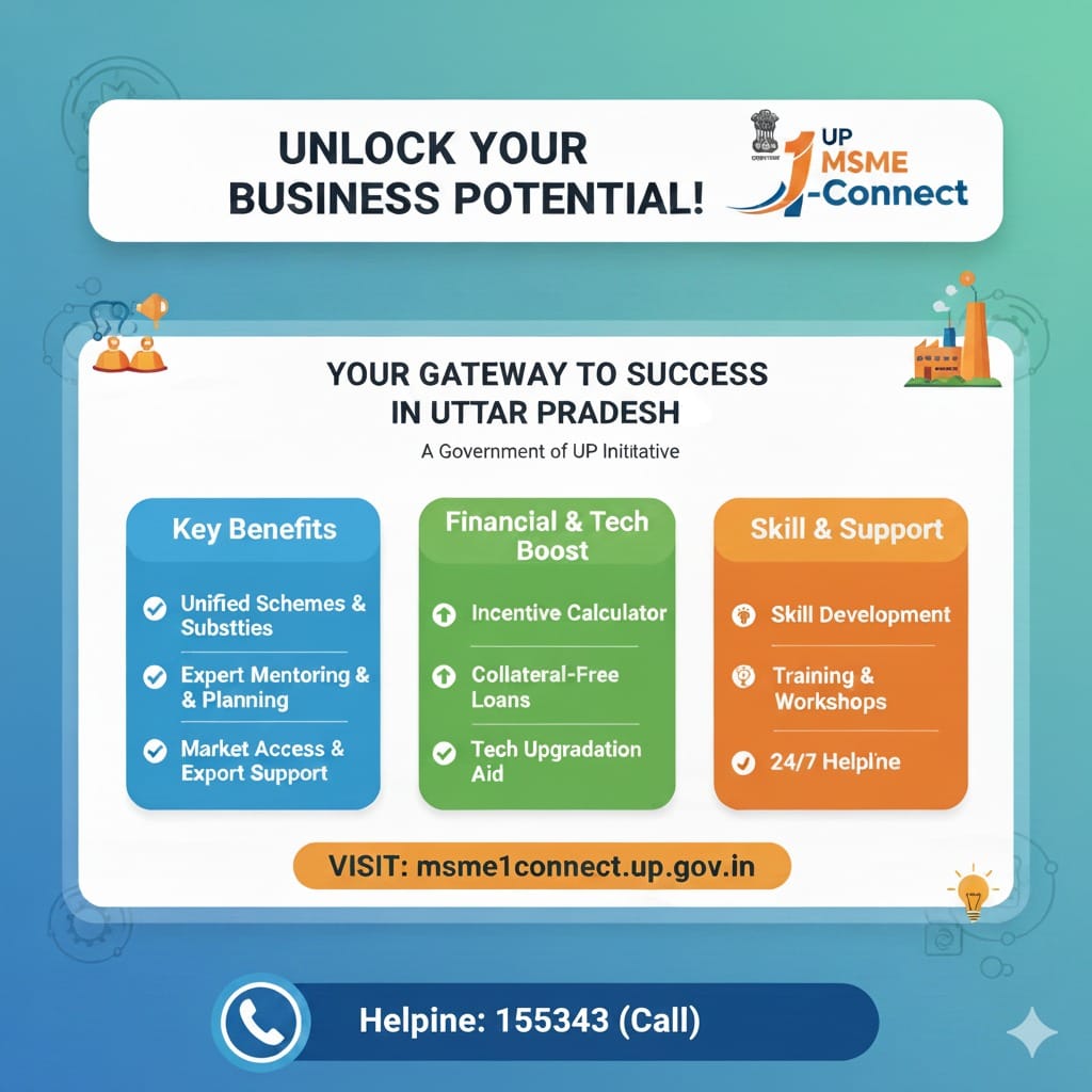 Dear Investors, UP is ready for your next big move!
💡 Incentives
📊 Market insights
⚙️ Tech support
🌍 Export boost
All on UP MSME 1-Connect Portal
🔗 msme1connect.up.gov.in

<a href="/IasRajkamal/">Raj Kamal IAS</a> <a href="/DmChitrakoot/">Social Media Cell DM Chitrakoot</a> <a href="/upmsme/">UP MSME</a> <a href="/UP_ODOP/">ODOP (One District One Product)</a> <a href="/IasAlok/">Alok Kumar 🇮🇳</a>