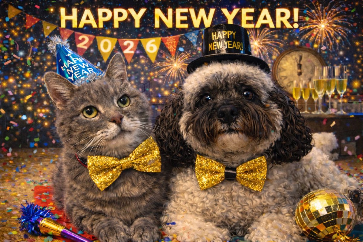 Malcolm_theCat's tweet image. Friends! It’s New Year’s Eve and the last day of 2025. What a year it’s been! Baby Dog and I would like to take this opportunity to thank you for your Friendship, Kindness and Support this year. It means the world to us. Whatever you are doing tonight, please stay safe, and we…