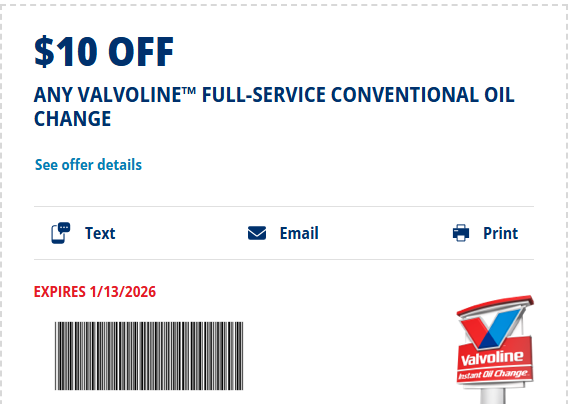 Valvoline Instant Oil Change Coupons April 2026 tweet media