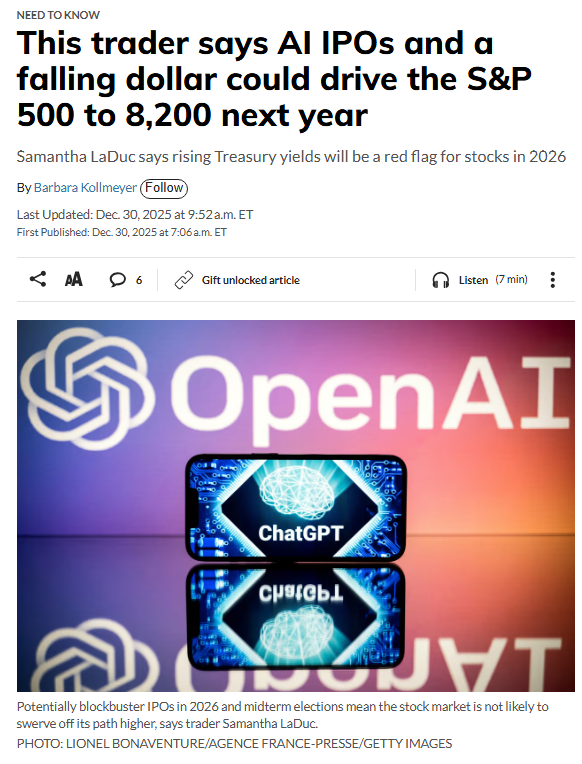 🔵BARCHART: Samantha LaDuc prevede l'S&P 500 a 8.200 nel 2024