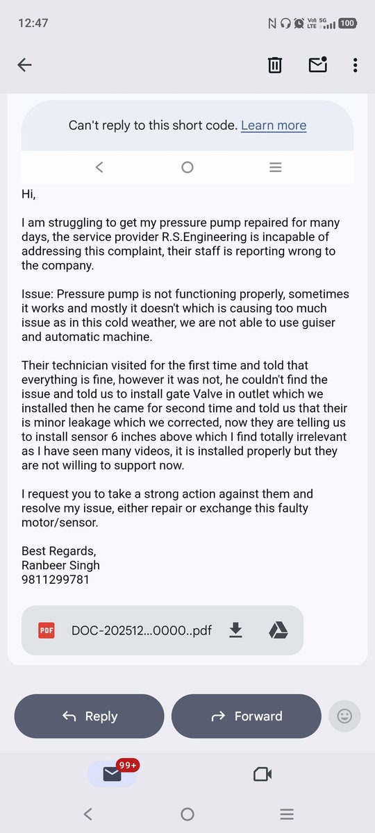 ranbeer4742's tweet photo. @cri_groups Please find my email and help me with a quick resolution as I am struggling for many days, your pump is not functioning properly and service provider is incapable of supporting. https://t.co/TnL4PKz3y4